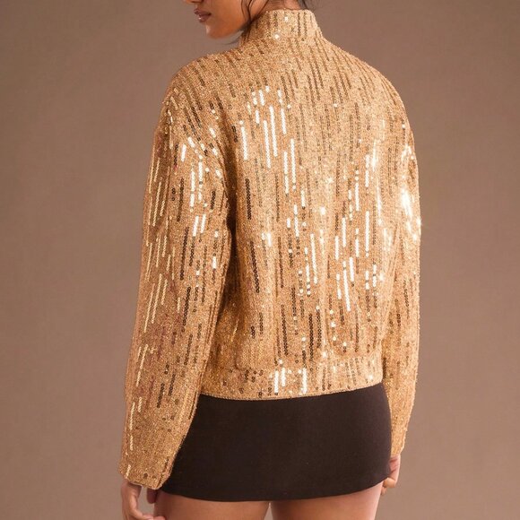 Gold Elegant Women's Embroidered Sequin Office Jacket - Picture 2 of 7